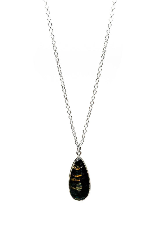 Tiger's Eye Pear Sterling Silver Necklace