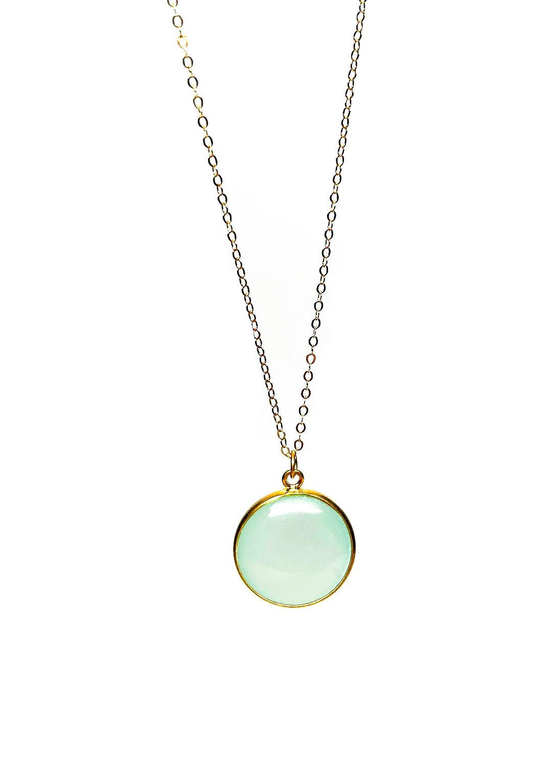 Seafoam Chalcedony Coin Gold Necklace