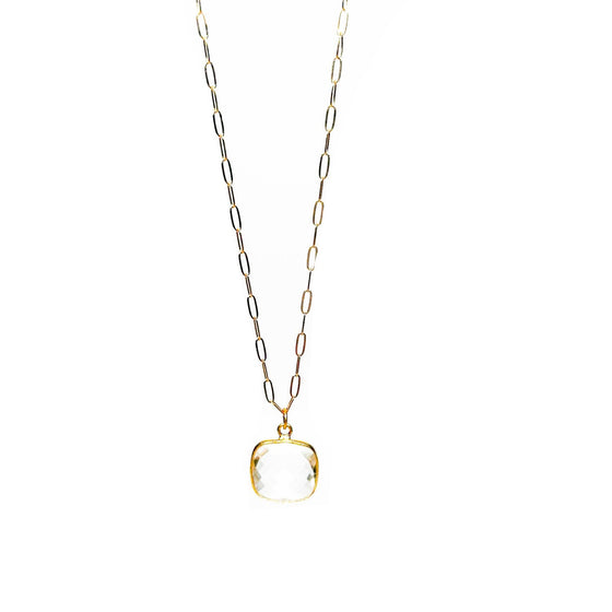 Crystal Quartz Cushion Gold Necklace